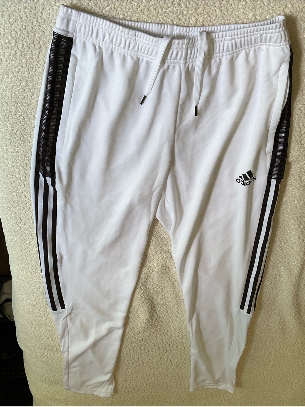 adidas White Track Joggers with Black Stripes